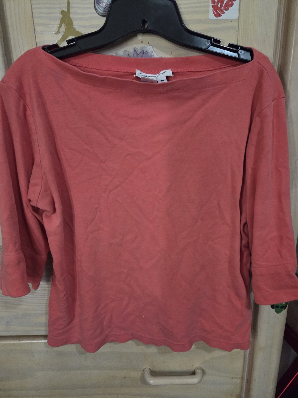 Coldwater Creek Coral 3/4 Sleeve Boatneck Top